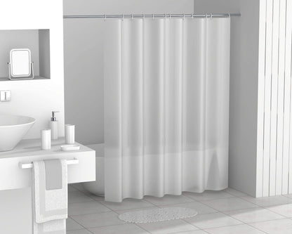 FurnitureXtra Modern Design 7 Piece Plastic Bathroom Accessory Set, Soap Dish, Tooth Brush Holder, Soap Dispenser, Tumbler, Shower Curtain, Curtain Rings and Bathmat