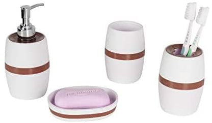 Fingey Modern Design 4 Piece Bathroom Accessory Set, Soap Dish, Tooth Brush Holder, Soap Dispenser, Rinse Cup (White)