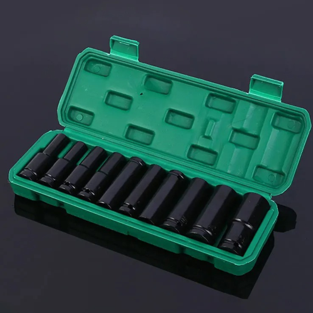 Fingey 10-Piece Deep Impact Socket Set, 1/2 Inch Drive Metric Long Hex Sockets, 8–19 mm, High-Carbon Steel Socket Set with Storage Case for Automotive Maintenance and Mechanical Repairs