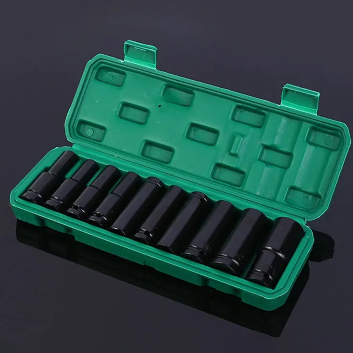 Fingey 10-Piece Deep Impact Socket Set, 1/2 Inch Drive Metric Long Hex Sockets, 8–19 mm, High-Carbon Steel Socket Set with Storage Case for Automotive Maintenance and Mechanical Repairs