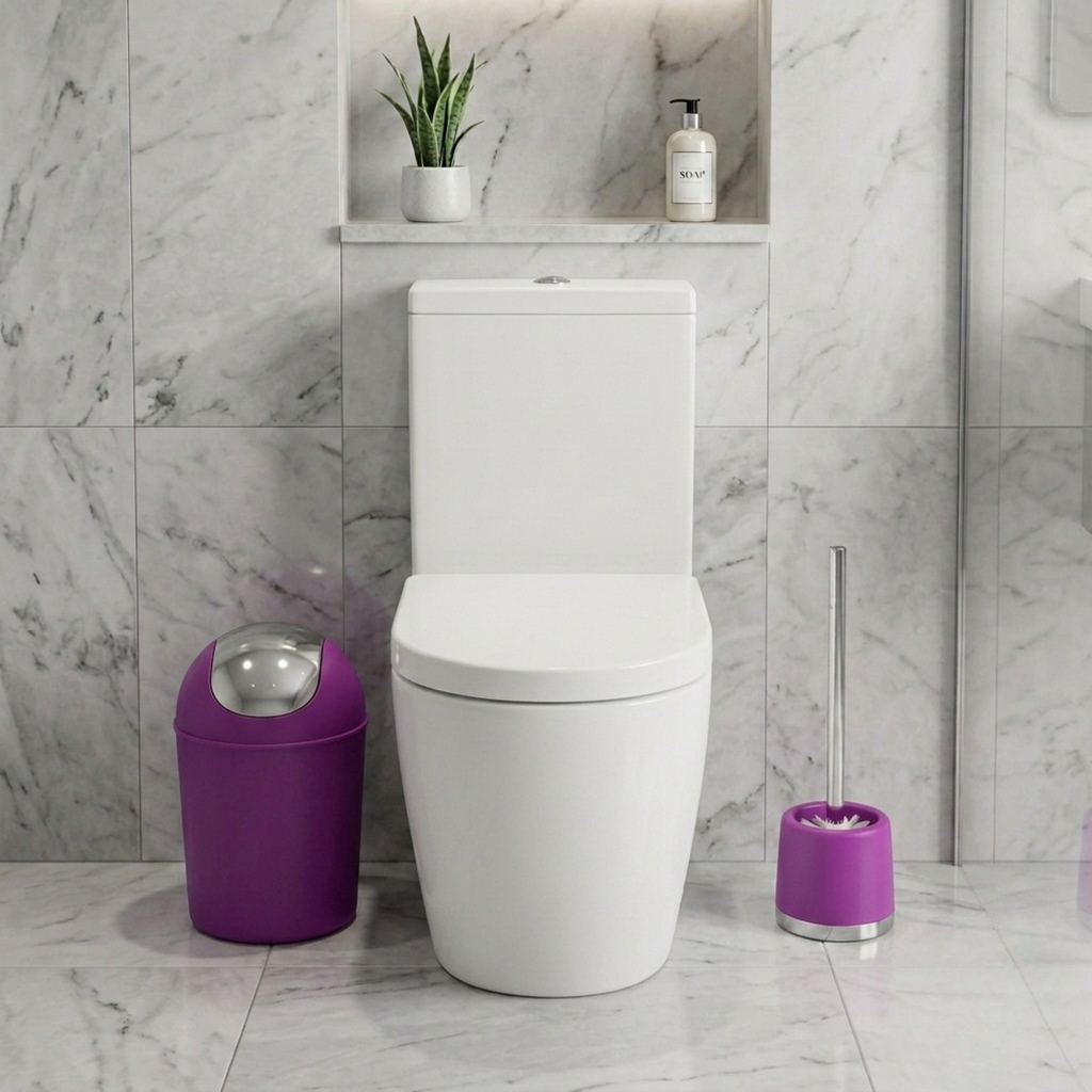 Bathlux Modern Design 6 Piece Bathroom Accessory Set, Toilet Brush, Waste Bin, Soap Dish, Tooth Brush Holder Soap Dispenser, Rinse Cup (Purple)
