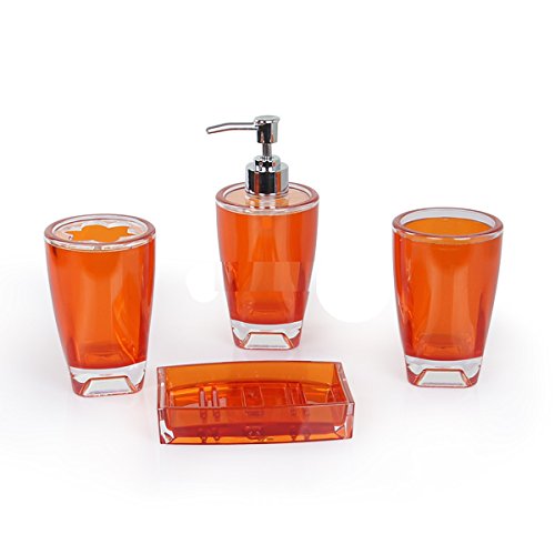 Fingey Modern Design 4 Piece Bathroom Accessory Set, Soap Dish, Tooth Brush Holder, Soap Dispenser, Rinse Cup (White)