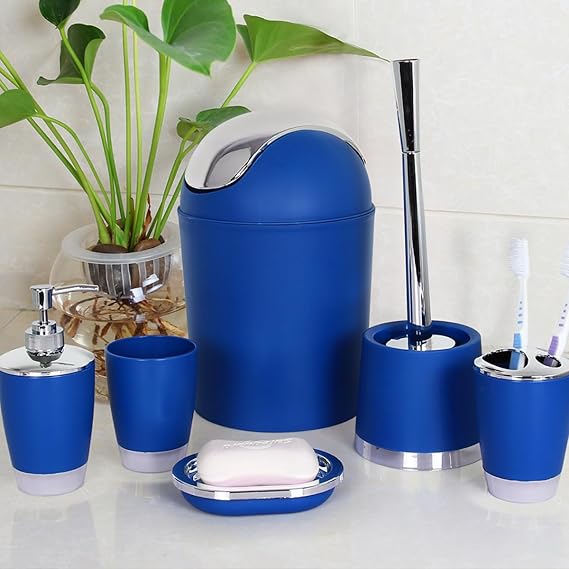 Modern 6-Piece Bathroom Accessory Set – Toilet Brush, Waste Bin, Soap Dish, Toothbrush Holder, Soap Dispenser & Rinse Cup