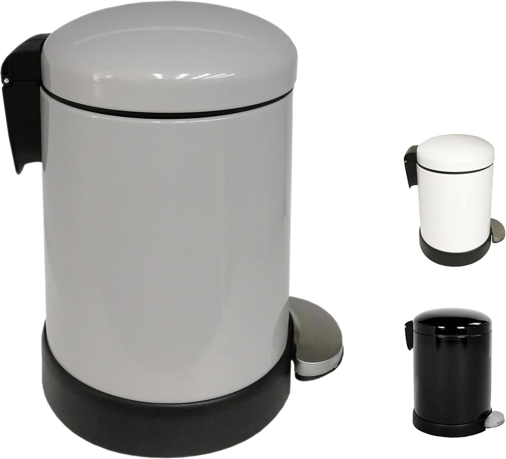 Classic Style Powder Coated Soft Close Pedal Bin, Plastic Inner bucket, Metal Lid, 3L (Grey)