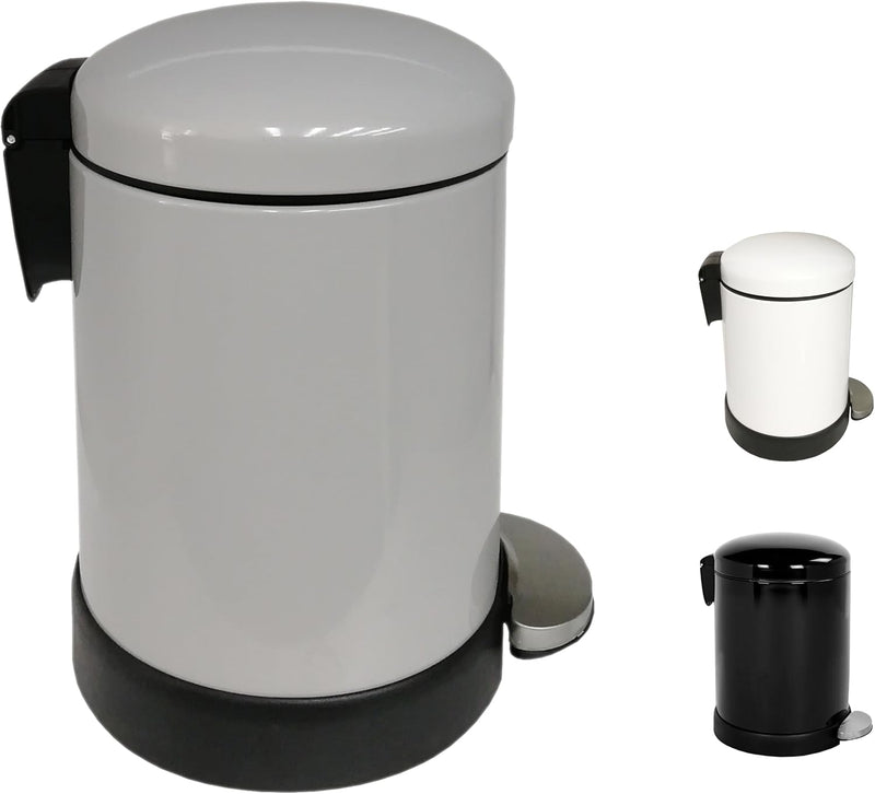 Classic Style Powder Coated Soft Close Pedal Bin, Plastic Inner bucket, Metal Lid, 3L (Grey)