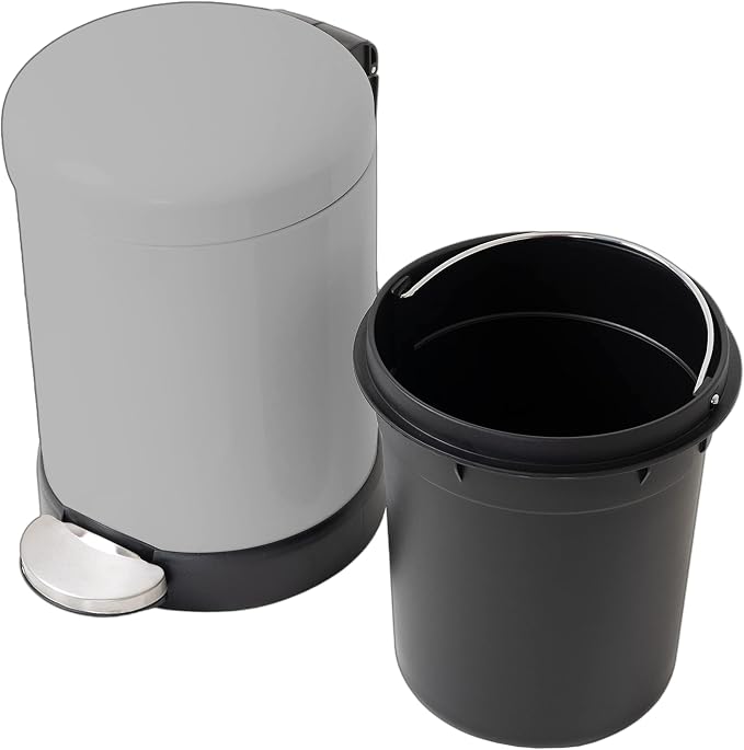 Classic Style Powder Coated Soft Close Pedal Bin, Plastic Inner bucket, Metal Lid, 3L (Grey)