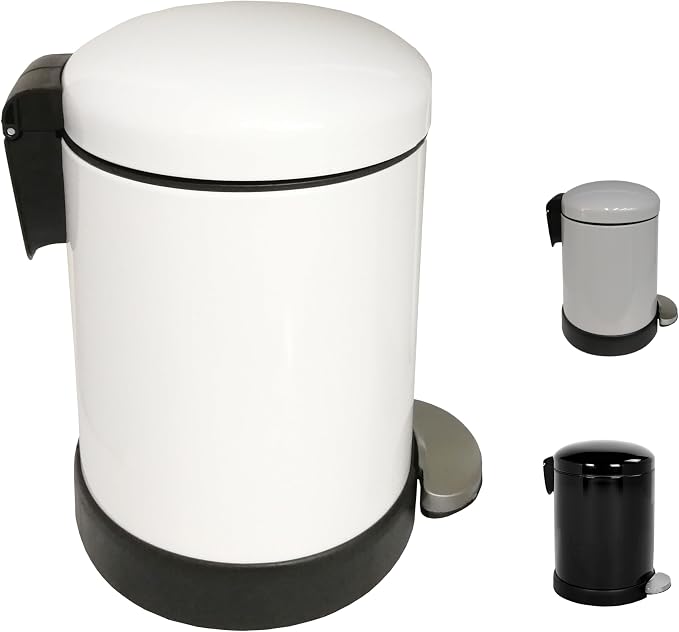 Classic Style Powder Coated Soft Close Pedal Bin, Plastic Inner bucket, Metal Lid 3L (White)
