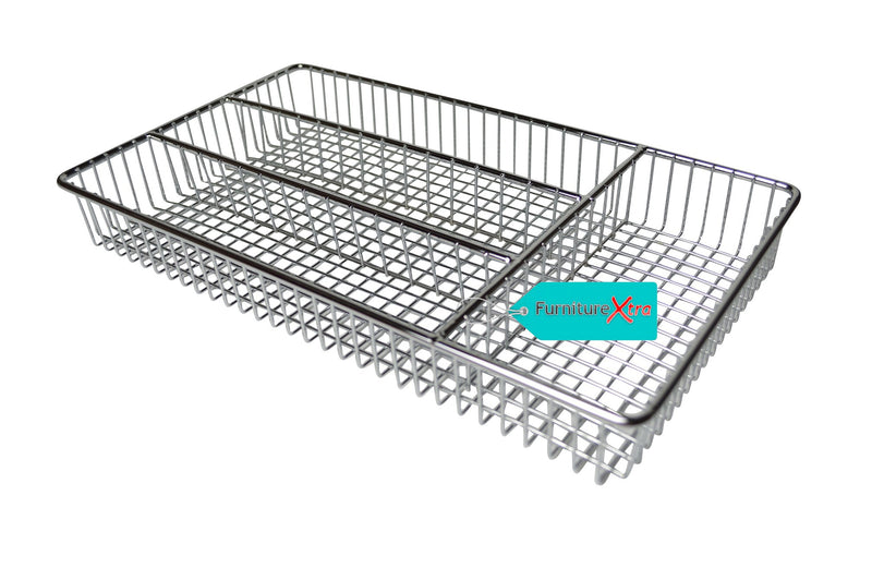 FurnitureXtra Deluxe Stainless Steel Cutlery Tray – Chrome, 32×18.5×4 cm | Organiser for Kitchen Drawers