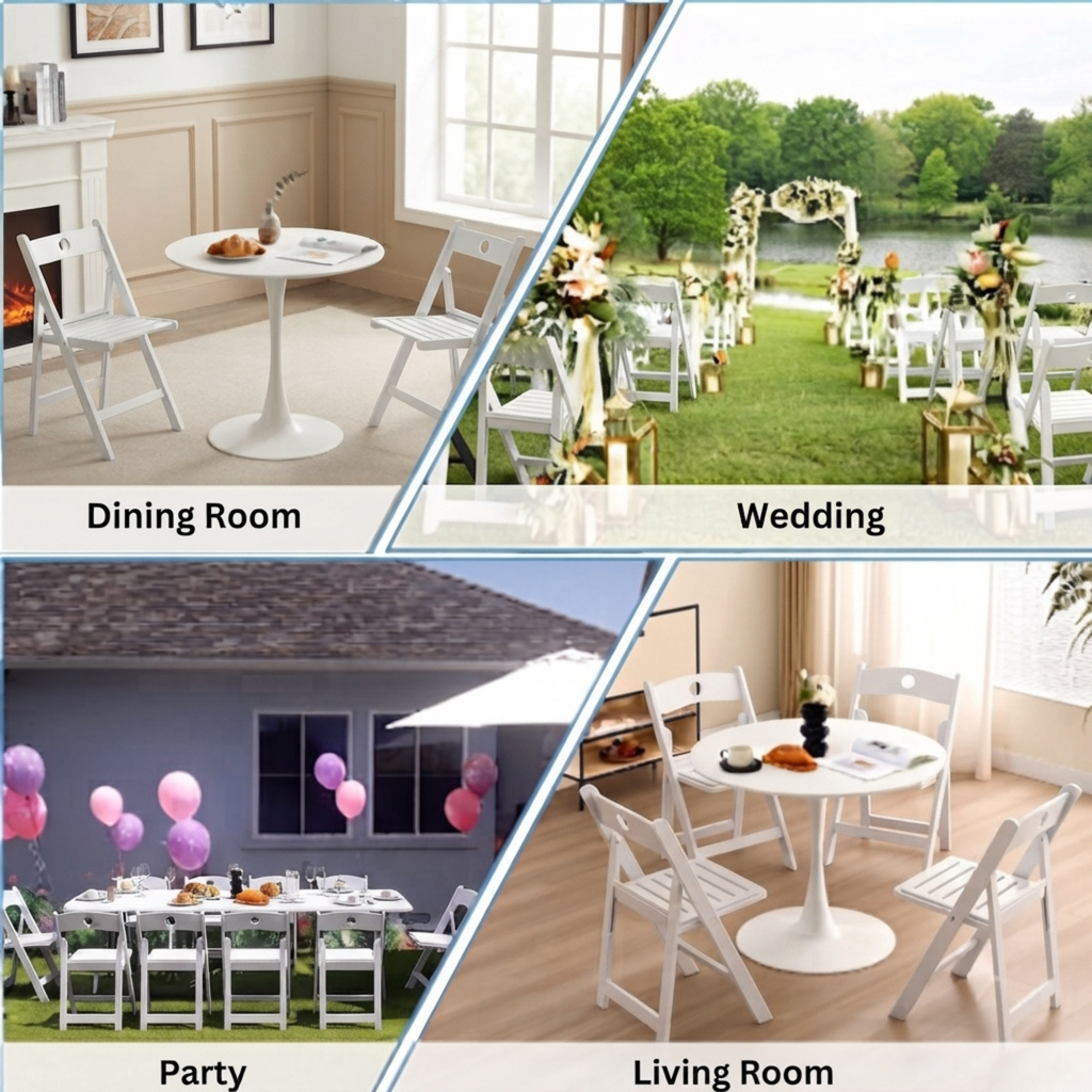 FurnitureXtra Solid Wood Folding Chairs, Indoor Outdoor Banquet Folding Chair Seating (White)