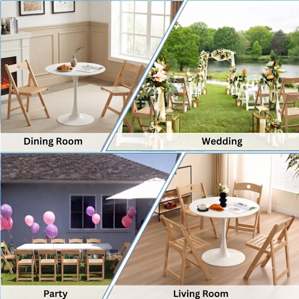Solid Wood Folding Chairs, Indoor Outdoor Banquet Folding Chair Seating (Beech)