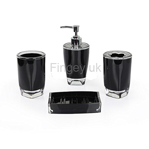 Fingey 4-Piece Modern Bathroom Accessory Set – Soap Dish, Toothbrush Holder, Soap Dispenser & Rinse Cup (White)