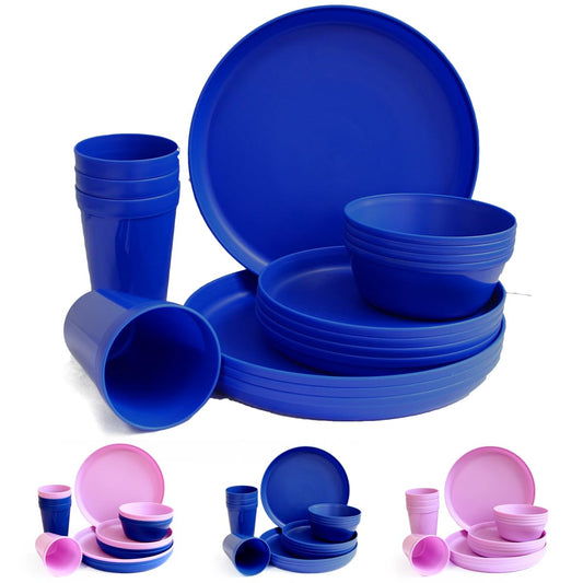 Fingey Plastic Dinnerware Set of 16 Pieces, Reusable Light Weight Plates Mugs Bowls Dishes Microwave Safe BPA Free Dishwasher Safe Service for 4