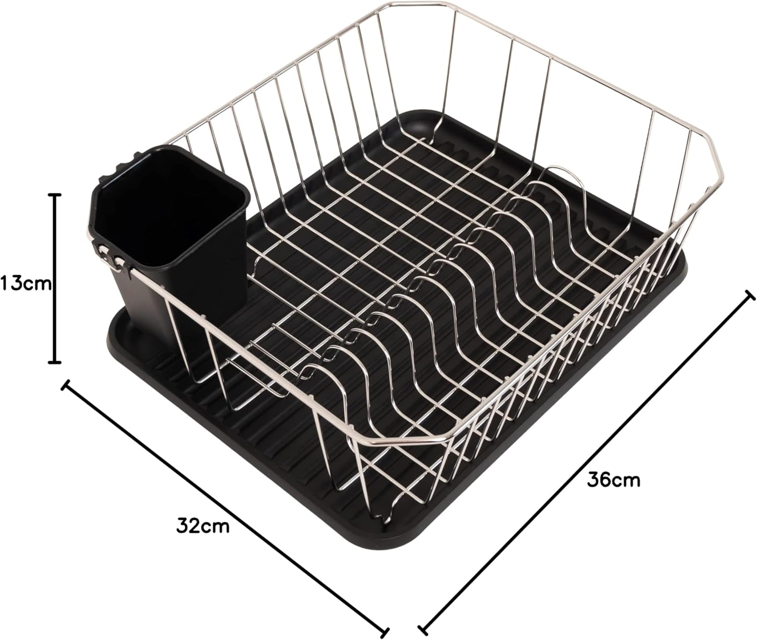 FurnitureXtra Elegant Dish Drainer – Black Drip Tray with Cutlery Holder