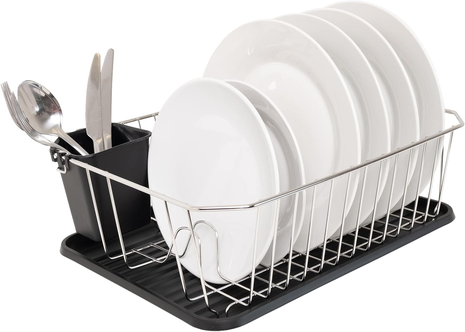 FurnitureXtra Elegant Dish Drainer – Black Drip Tray with Cutlery Holder