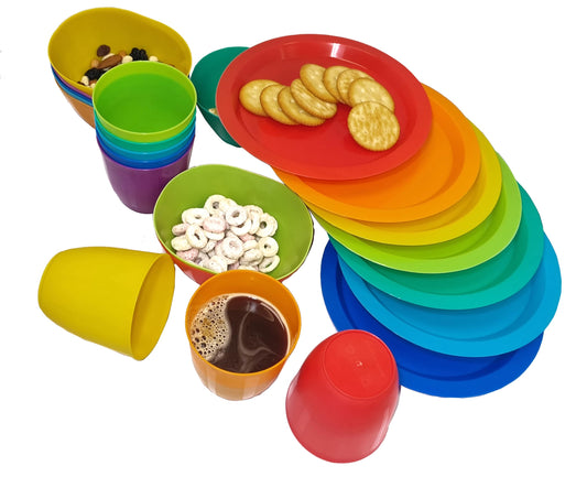 Fingey Plastic Garden and Picnic Microwave Safe Assorted Colours Plates and Tumbler Pack of 8 (24 Piece)