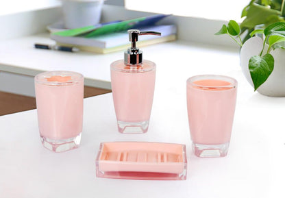 Fingey Modern Design 4 Piece Bathroom Accessory Set, Soap Dish, Tooth Brush Holder, Soap Dispenser, Rinse Cup (White)