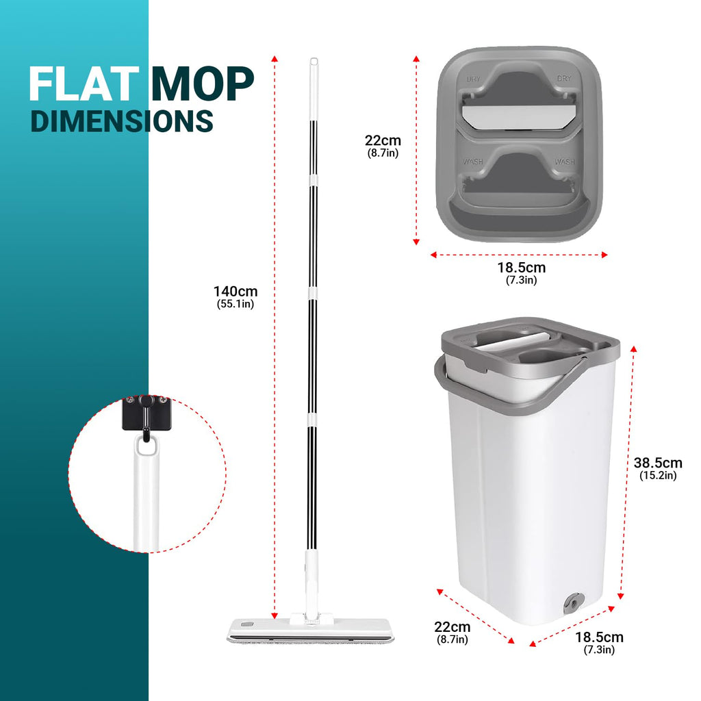 FurnitureXtra Twin-Chamber Mop & Bucket Set – Microfibre Flat Mop with Stainless Steel Handle for Wet & Dry Cleaning (All Floors)