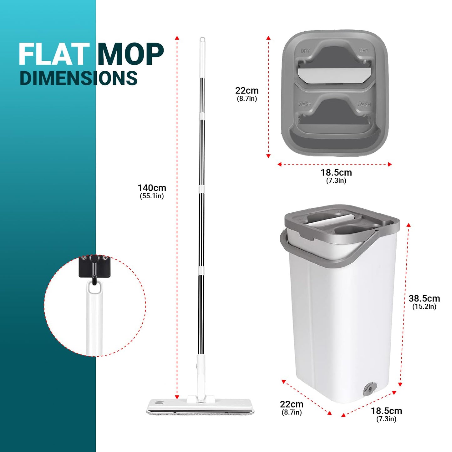 FurnitureXtra Mop and Bucket Set. Microfibre Flat Mop for Wet & Dry with Stainless Steel Handle, Twin Chamber Bucket Suitable for All Floor