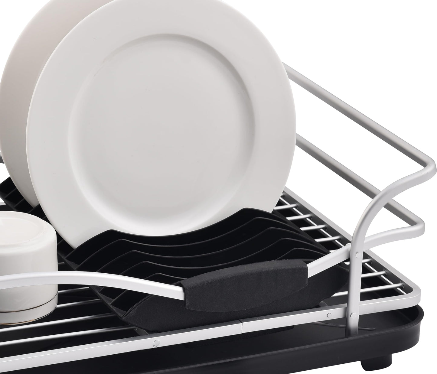 FurnitureXtra Aluminum Dish Drainer, Dish Drying Rack with Removable Drip Tray, Storage Draining Board, Cutlery Holder & Cup Holder, Black