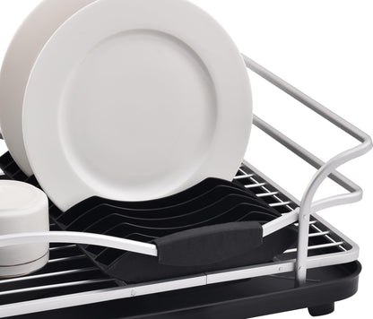 FurnitureXtra Aluminum Dish Drainer, Dish Drying Rack with Removable Drip Tray, Storage Draining Board, Cutlery Holder & Cup Holder, Black
