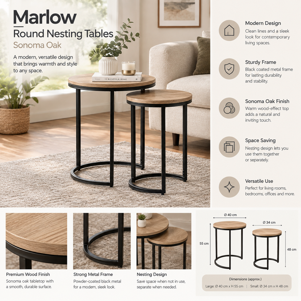 Marlow Round Nesting Tables – Sonoma Oak