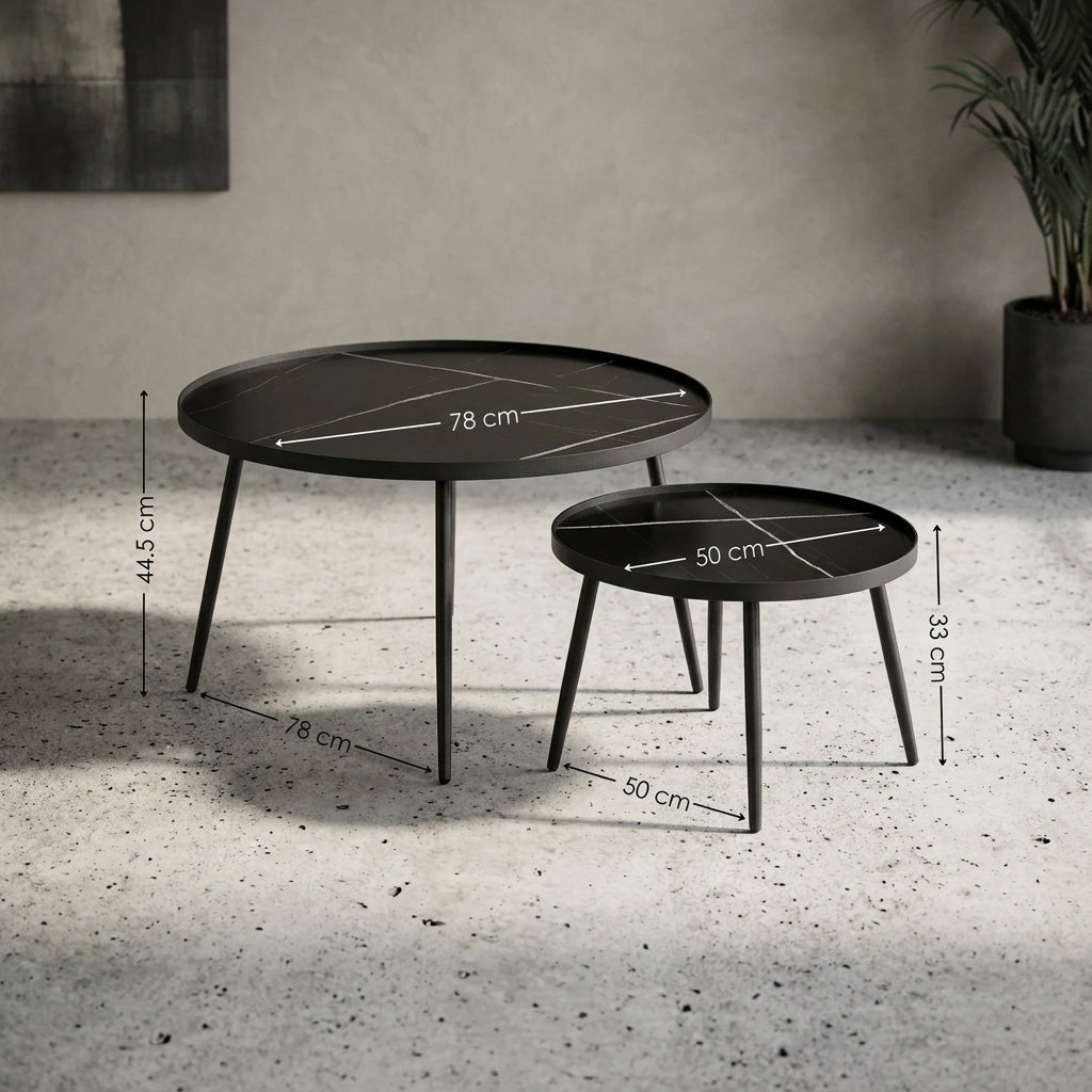 Marlow Black Marble Effect Round Nesting Coffee Tables – Set of 2