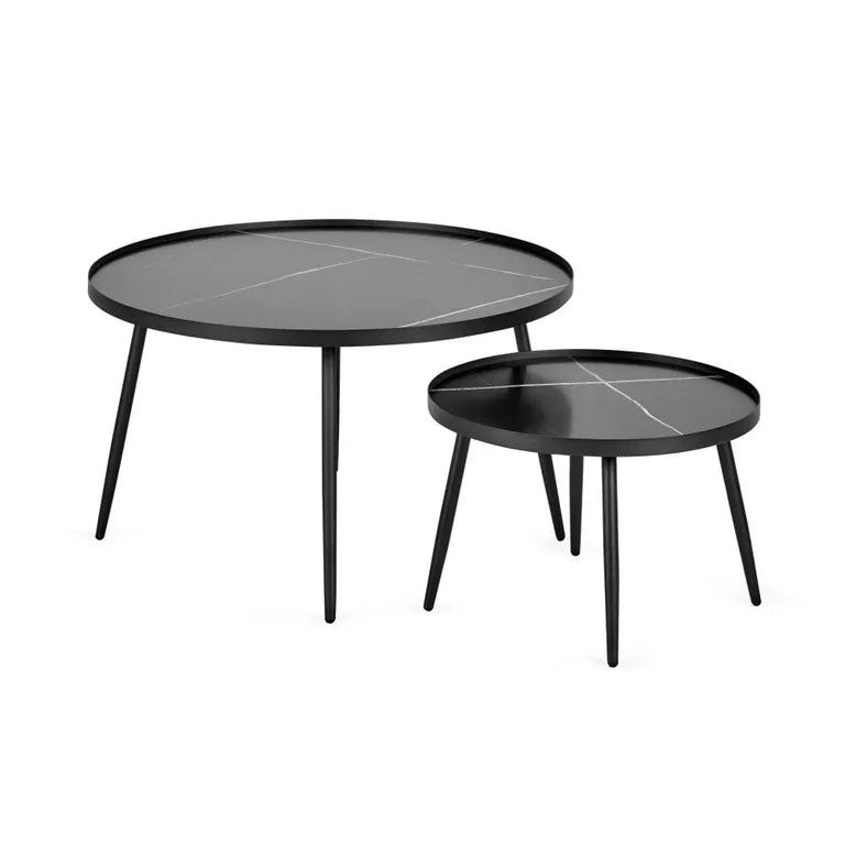 Marlow Black Marble Effect Round Nesting Coffee Tables – Set of 2
