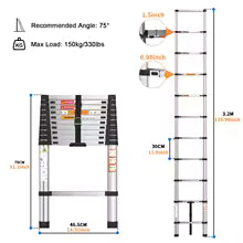 Telescopic Ladder Stainless Steel,load 150kg, Convenient Extendable ,For Pulling Walls, Changing Light Bulbs,Repairing Roofs,RV   4.8   160 Reviews   ౹   2,000+ sold