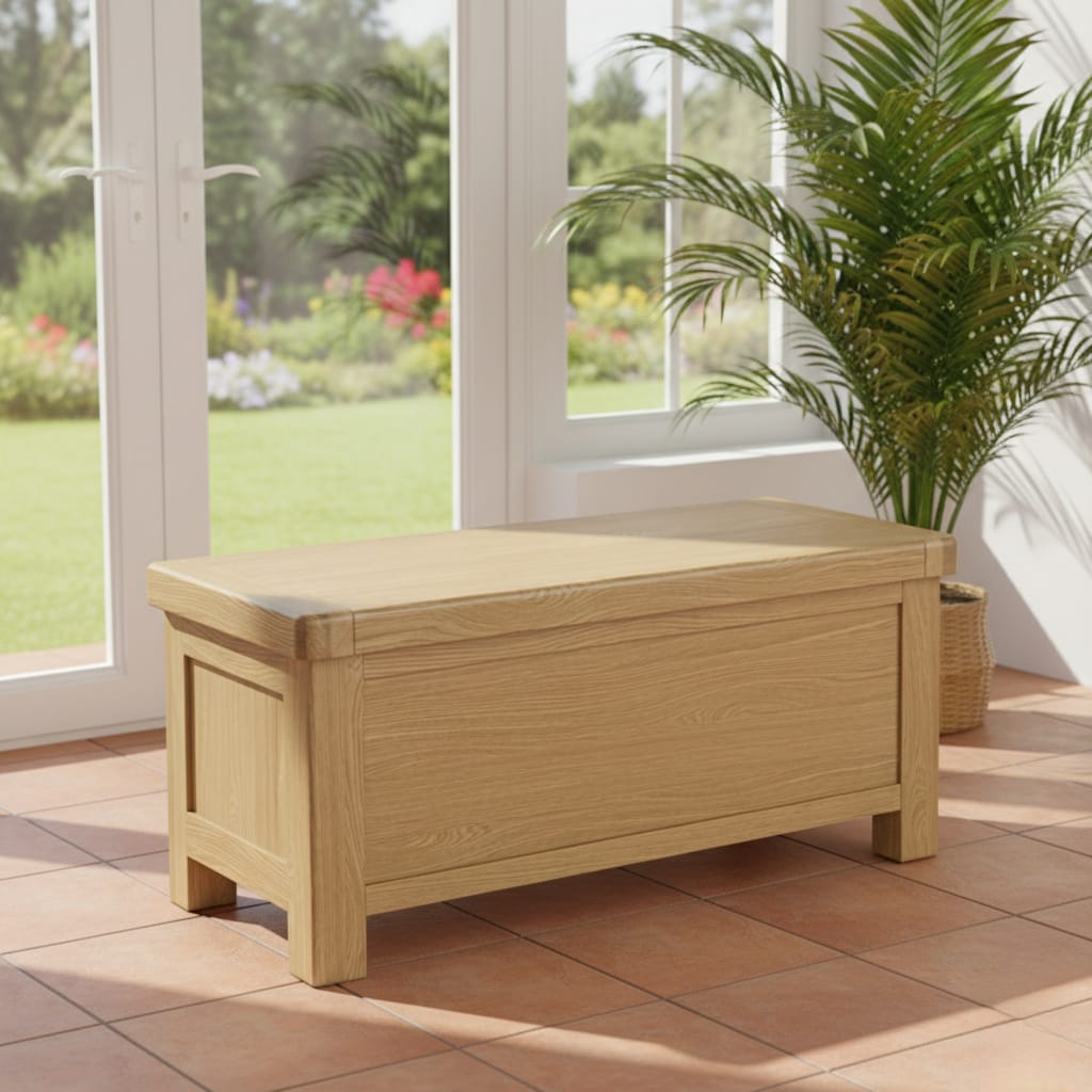 Solid Oak Blanket Box – Everett Rustic Storage Chest & Ottoman