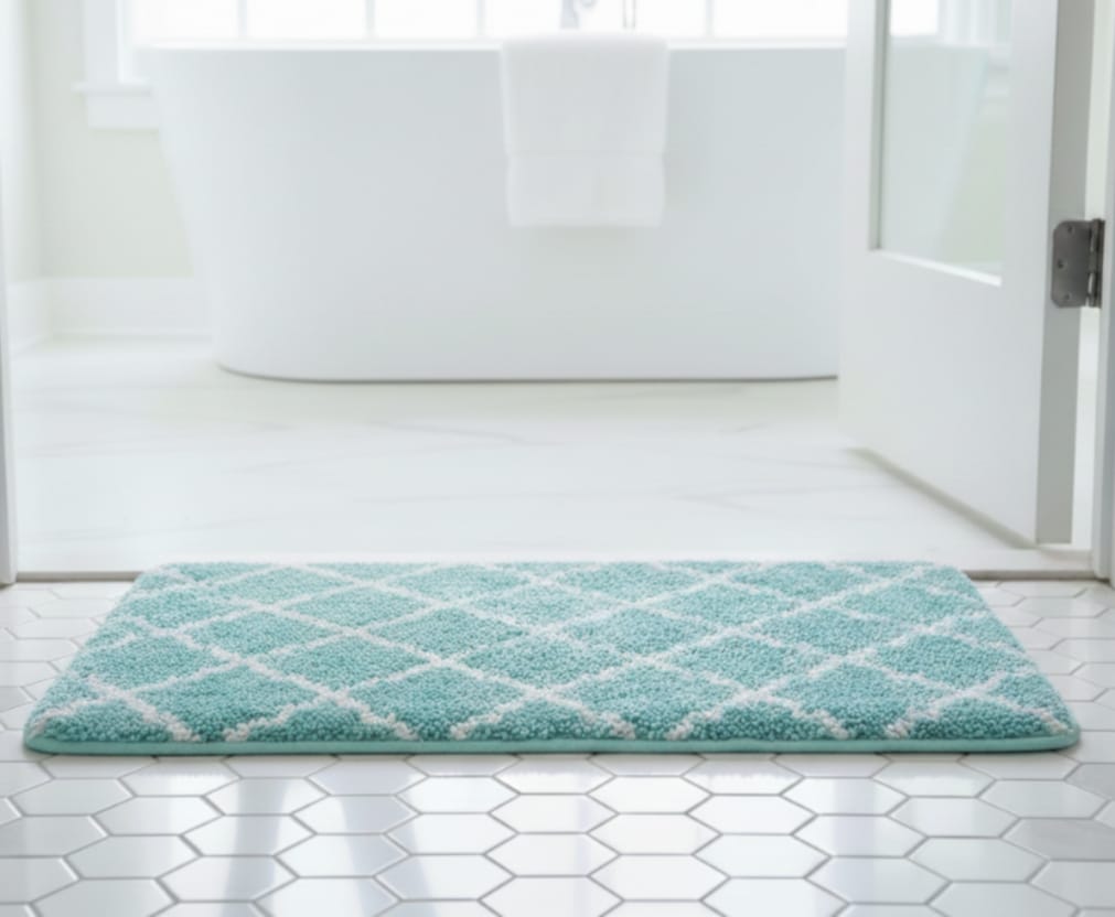 FurnitureXtra Microfiber Anti-Slip Bath Mat – 45×75cm, Aqua Cross, Rubber-Backed