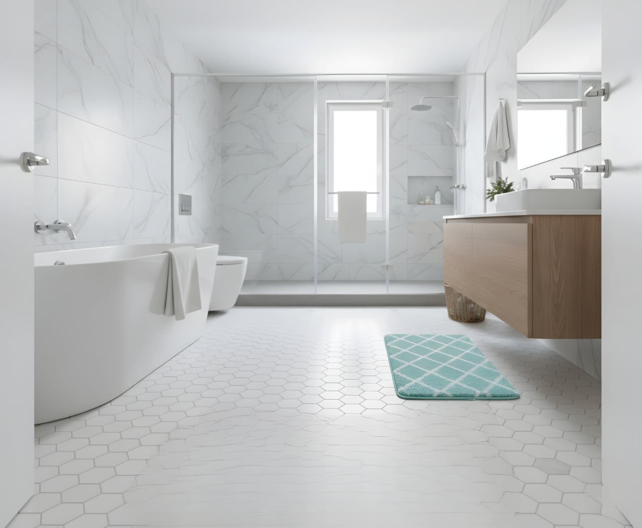 FurnitureXtra Microfiber Anti-Slip Bath Mat – 45×75cm, Aqua Cross, Rubber-Backed