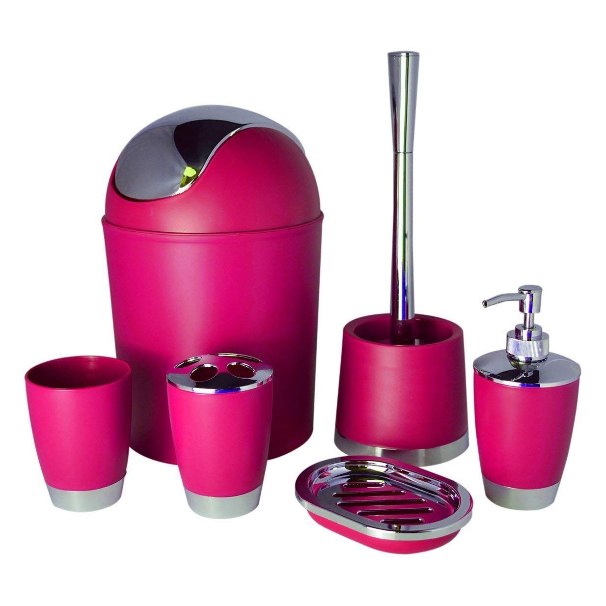 Modern Design 6 Piece Bathroom Accessory Set, Toilet Brush, Waste Bin, Soap Dish, Tooth Brush Holder Soap Dispenser, Rinse Cup