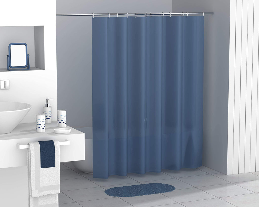 Modern 7-Piece Plastic Bathroom Accessory Set – Soap Dish, Toothbrush Holder, Soap Dispenser, Tumbler, Shower Curtain, Curtain Rings & Bathmat