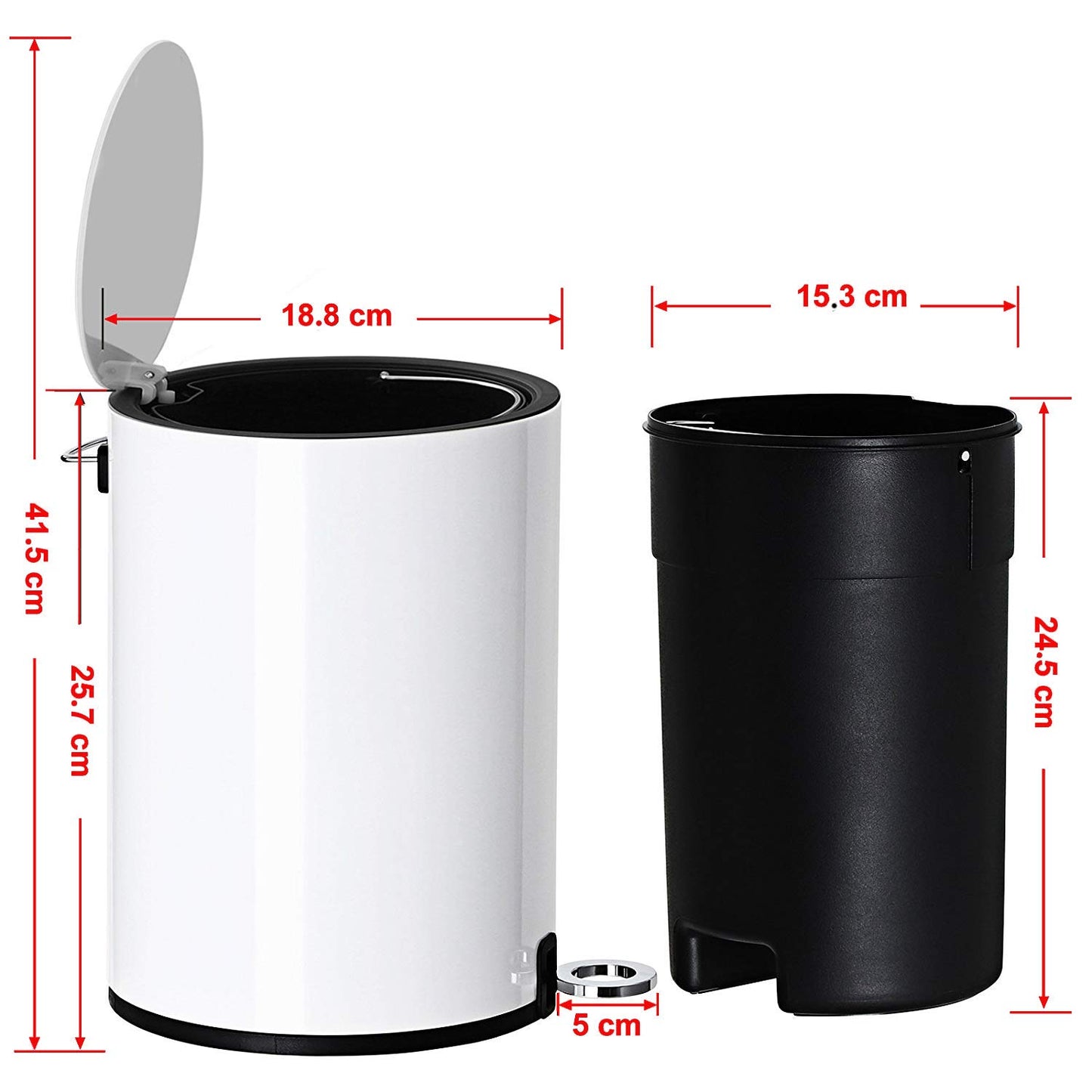 FurnitureXtra™ Modern Style Powder Coated Soft Close Pedal Bin, Plastic Inner bucket, ABS lid
