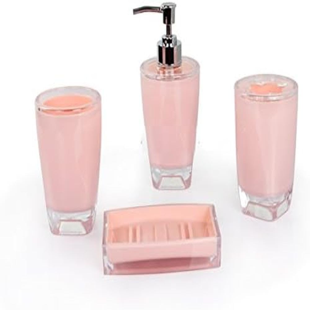 Fingey Modern Design 4 Piece Bathroom Accessory Set, Soap Dish, Tooth Brush Holder, Soap Dispenser, Rinse Cup (White)