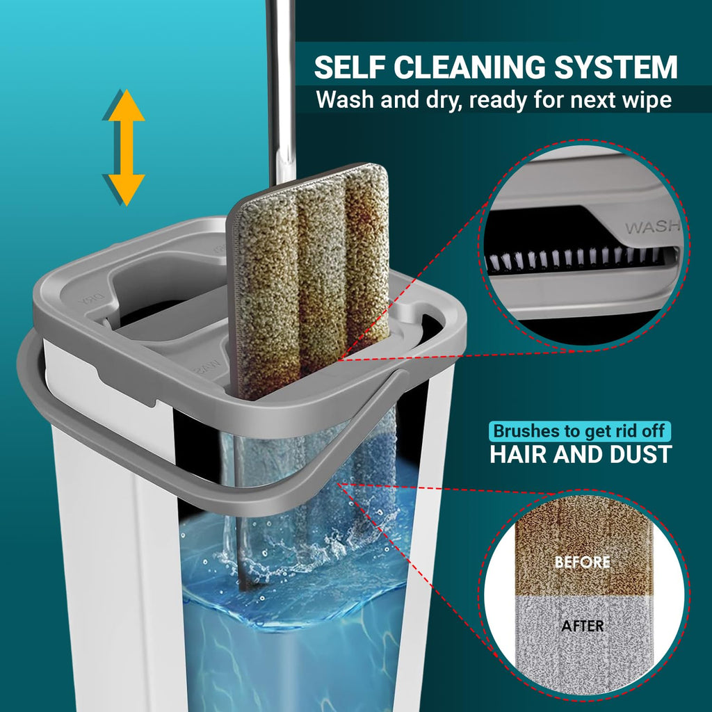 FurnitureXtra Twin-Chamber Mop & Bucket Set – Microfibre Flat Mop with Stainless Steel Handle for Wet & Dry Cleaning (All Floors)