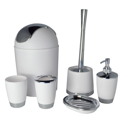 Modern Design 6 Piece Bathroom Accessory Set, Toilet Brush, Waste Bin, Soap Dish, Tooth Brush Holder Soap Dispenser, Rinse Cup