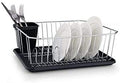 FurnitureXtra Elegant Dish Drainer – Black Drip Tray with Cutlery Holder