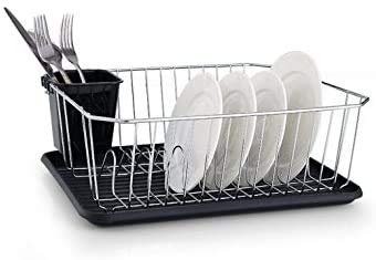 FurnitureXtra Elegant Dish Drainer – Black Drip Tray with Cutlery Holder
