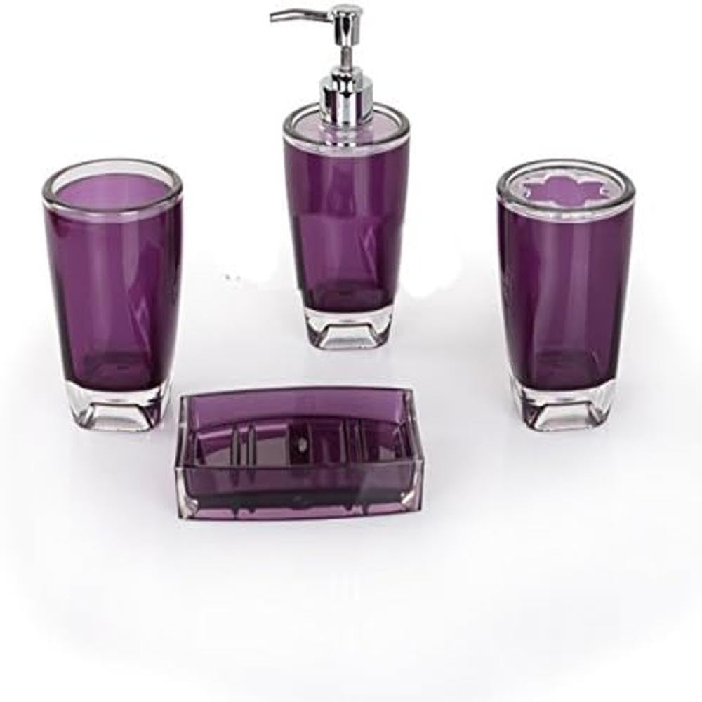Fingey Modern Design 4 Piece Bathroom Accessory Set, Soap Dish, Tooth Brush Holder, Soap Dispenser, Rinse Cup (White)