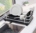 FurnitureXtra Aluminum Dish Drying Rack – Black | Dish Drainer with Drip Tray, Cutlery Holder & Cup Holder
