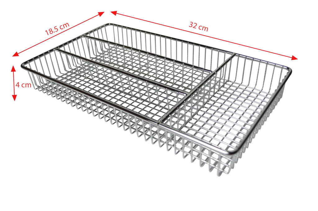 FurnitureXtra Deluxe Stainless Steel Cutlery Tray – Chrome, 32×18.5×4 cm | Organiser for Kitchen Drawers