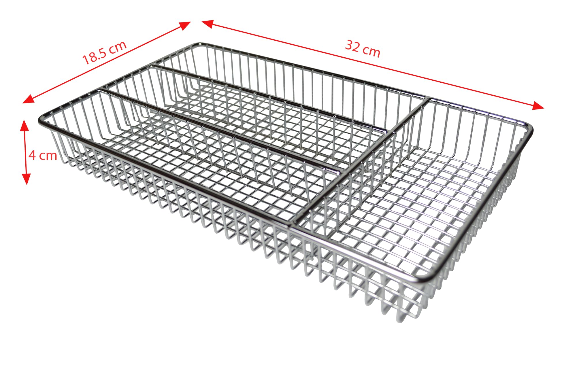 FurnitureXtra Deluxe Stainless Steel Cutlery Tray – Chrome, 32×18.5×4 cm | Organiser for Kitchen Drawers