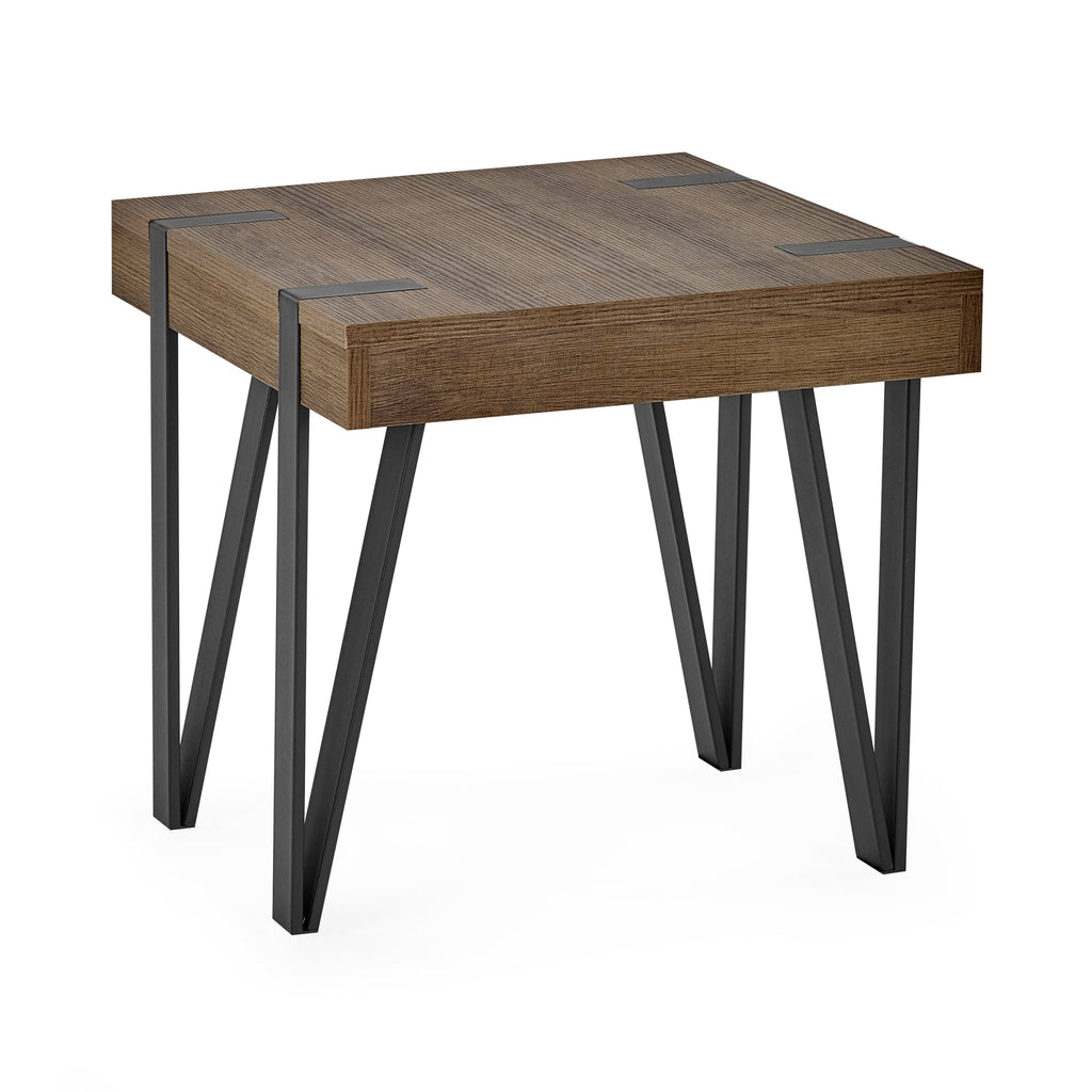 Troy 50cm Square Side Table – Rustic Wood Effect with Black Metal Legs