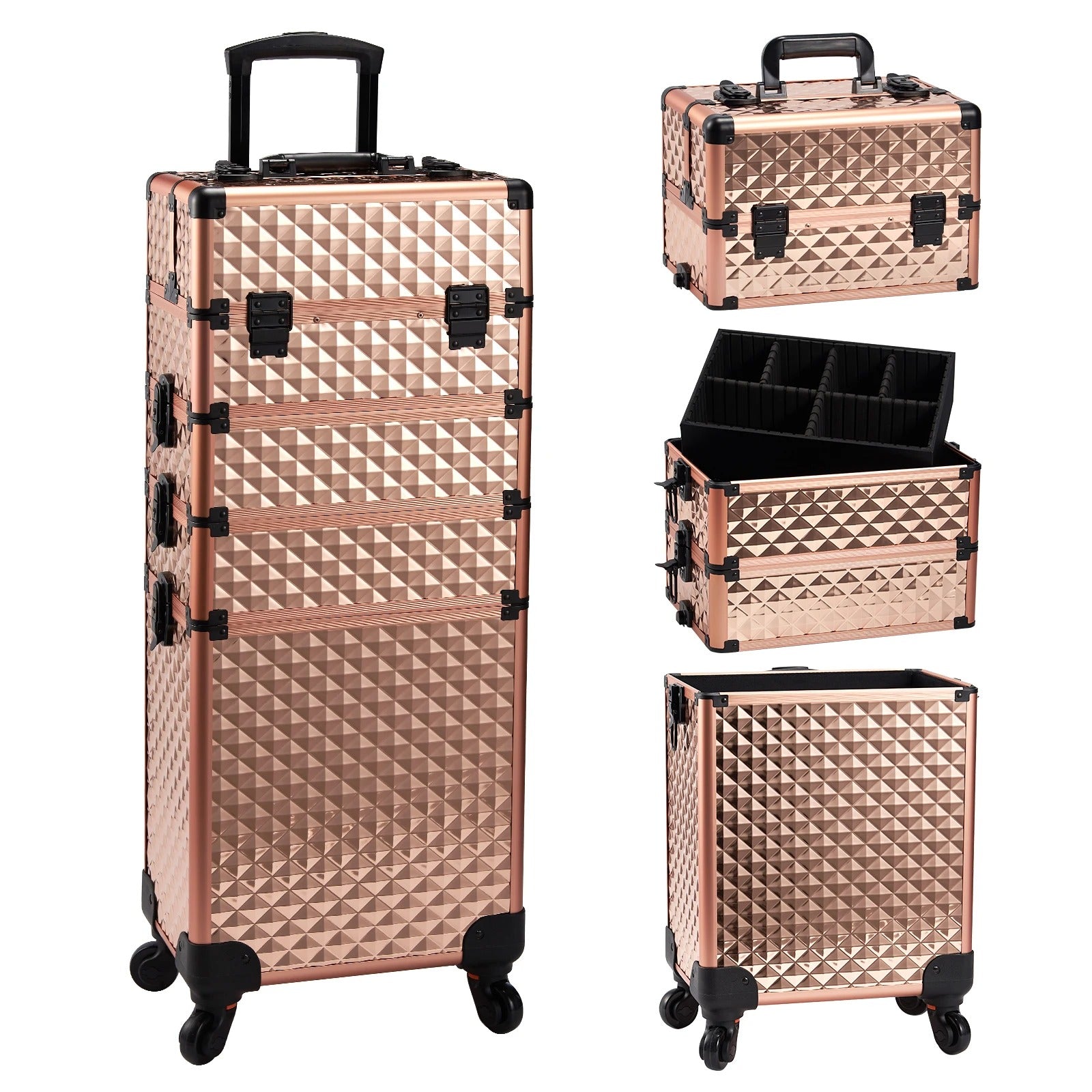 Makeup Trolley Case Detachable 4 in 1 Alloy Train Briefcase for Nail Manicure on Wheels Lock Salon Large Capacity Storage Case