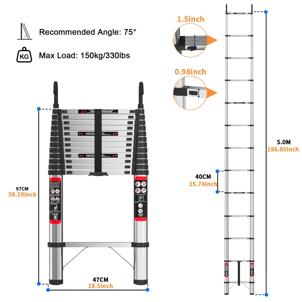 Telescopic Ladder Stainless Steel,load 150kg, Convenient Extendable ,For Pulling Walls, Changing Light Bulbs,Repairing Roofs,RV   4.8   160 Reviews   ౹   2,000+ sold