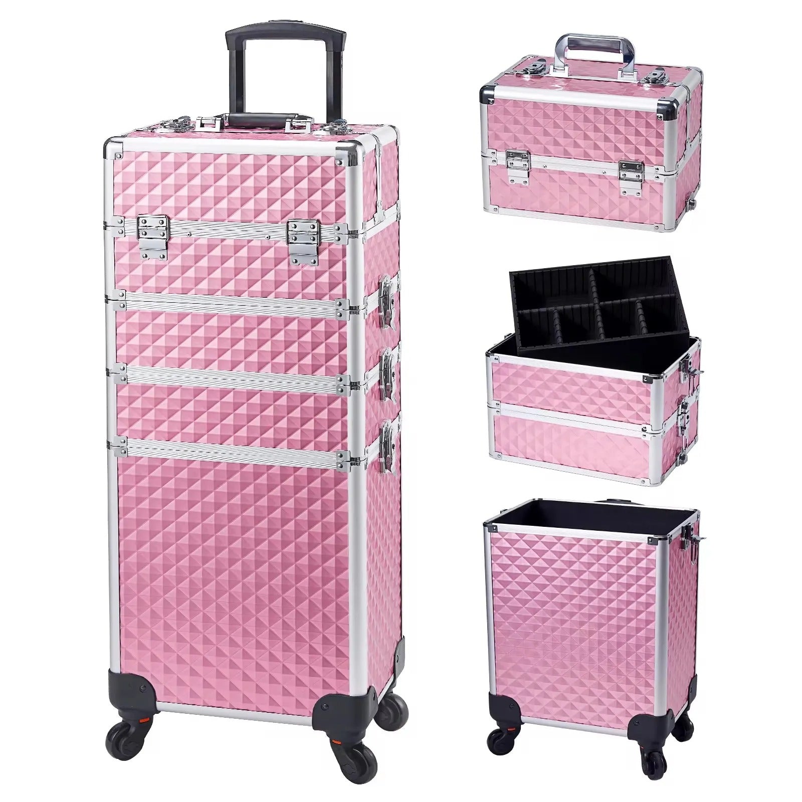 Makeup Trolley Case Detachable 4 in 1 Alloy Train Briefcase for Nail Manicure on Wheels Lock Salon Large Capacity Storage Case