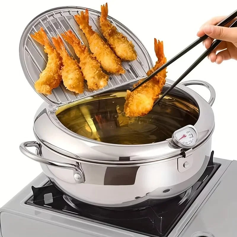 Induction-Compatible Stainless Steel Frying Pot – 2.2L Deep Fryer with Precision Temperature Control & Oil-Saving Design