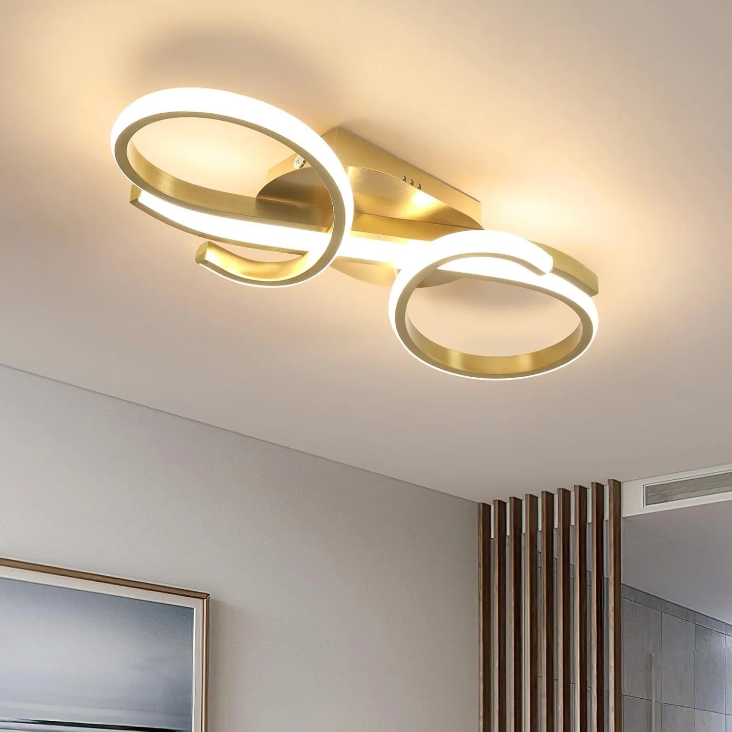 Modern 36W LED Ceiling Light – Golden Acrylic Chandelier Lamp, 3000K Warm White for Bedroom