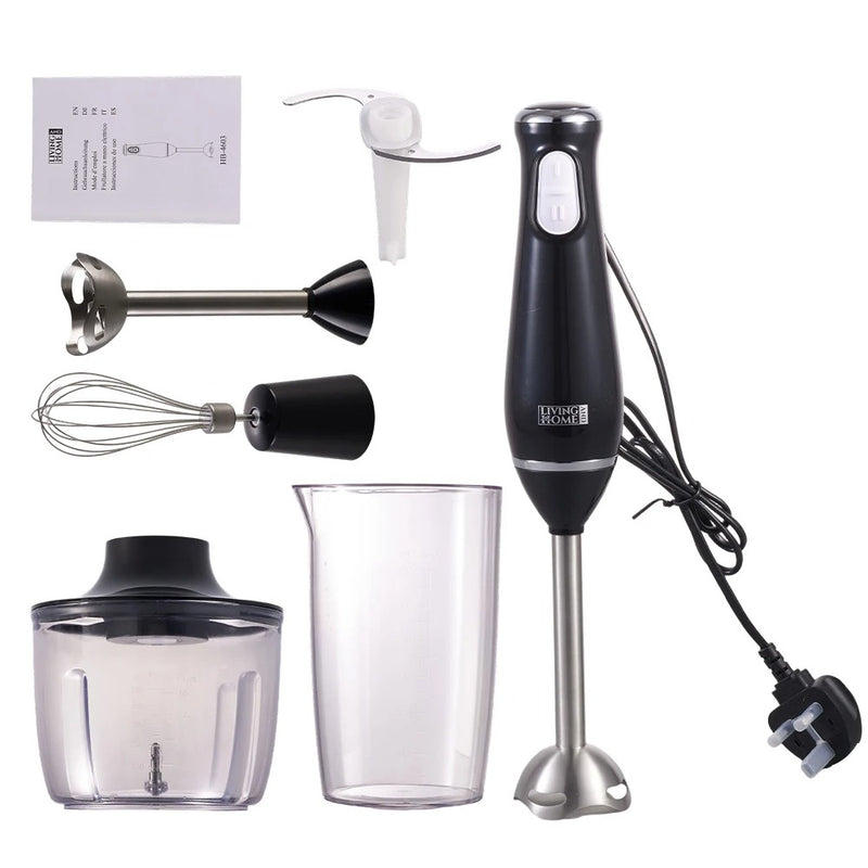 800W 4-in-1 Hand Blender Set – Professional Immersion Blender with Whisk, Chopper & Beaker – Black
